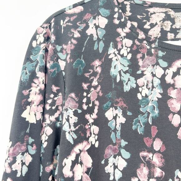 J.Jill Purejill Womens Casual Pima Cotton Floral Shirttail Long Sleeve Tee Large - Picture 3 of 4